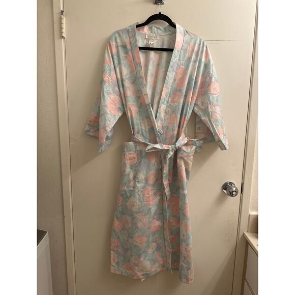 VINTAGE Komar Prairie Floral Feminine Granny Cottagecore Kimono Lounge Midi M 80 - Picture 1 of 4